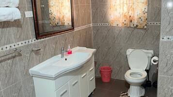 Towels, soap, shampoo, toilet paper
