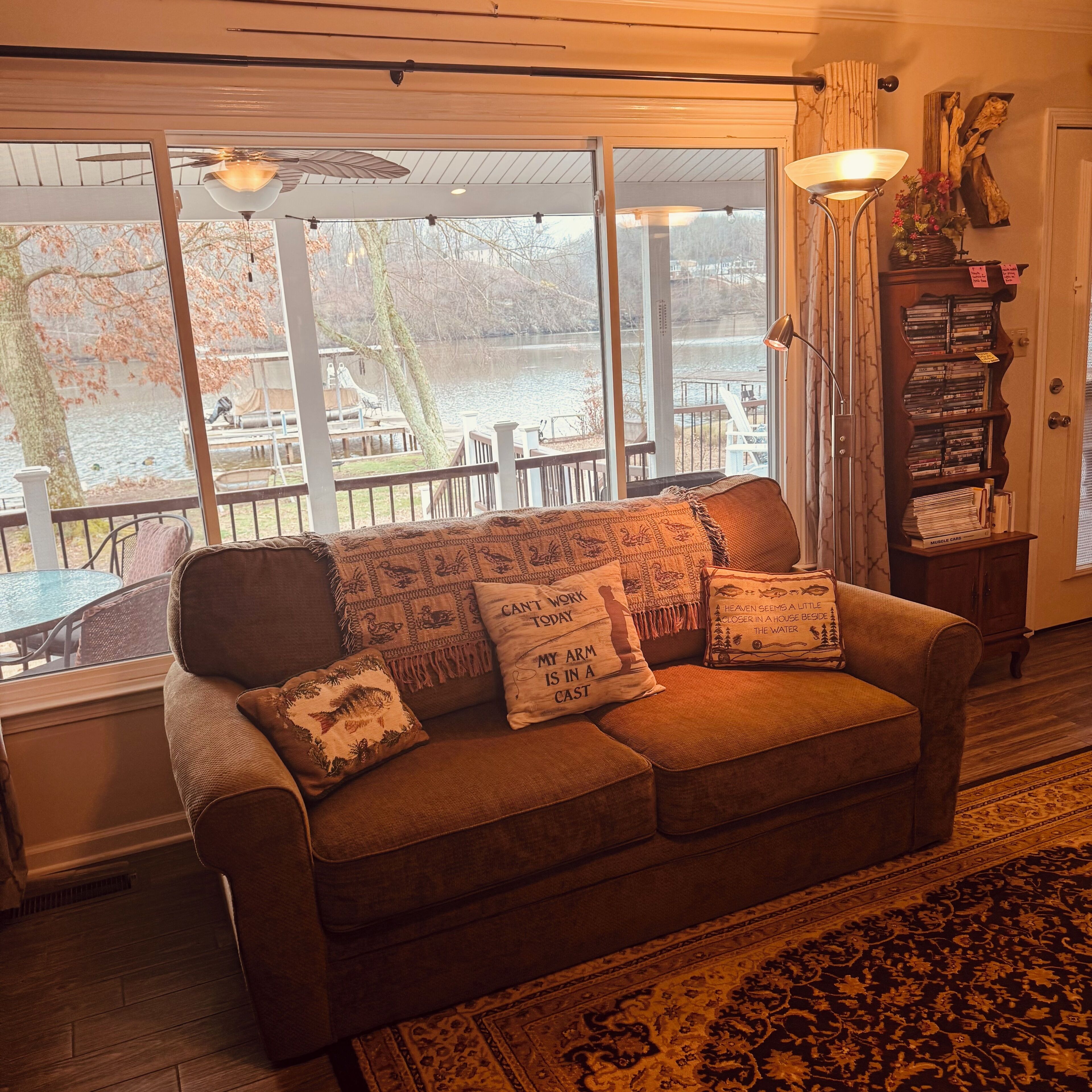 智能電視、壁爐、DVD 播放機、書籍