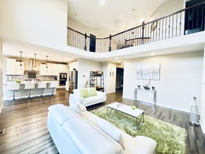 Smart TV, fireplace, video games, DVD player