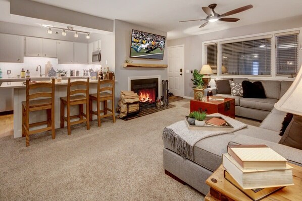 Fernseher, Kamin, Arbeitsbereiche