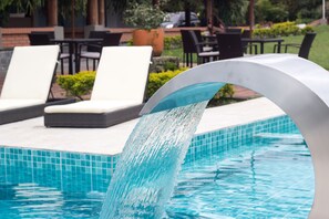 Outdoor pool, open 7:30 AM to 11:00 PM, pool umbrellas, sun loungers