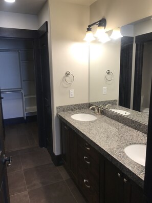 Combined shower/bathtub, hair dryer, towels