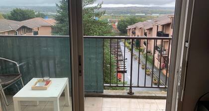 Huoneistossa näkymä avaruuteen ja uima-altaalle