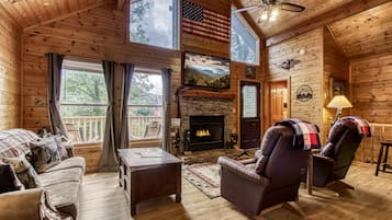 Smart TV, fireplace, video games, DVD player