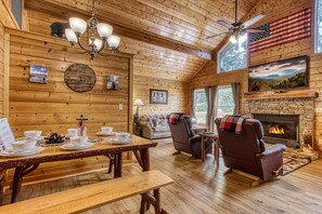 Smart TV, fireplace, video games, DVD player