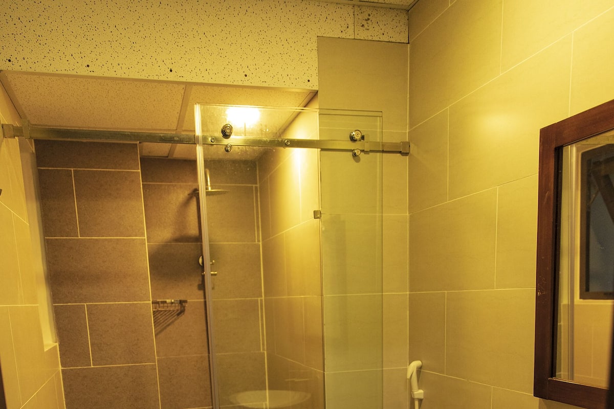 shower, free toiletries, hair dryer, slippers