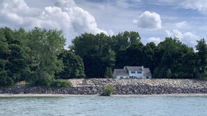 Private beach with rock wall