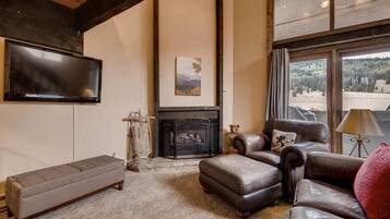 Smart TV, chimenea, videojuegos, libros