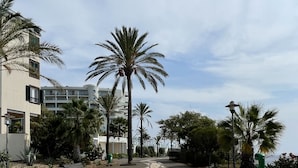 A paved walkway with a decorative pattern, flanked by palm trees and buildings. - Centromar Bella Vista by Atlantic Holiday (Funchal)