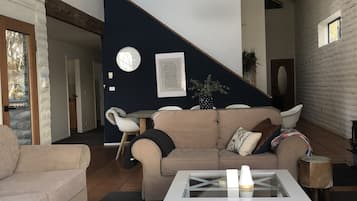 TV, fireplace, DVD player, books