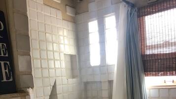 Combined shower/tub, eco-friendly toiletries, hair dryer, towels
