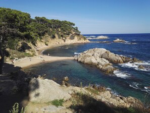 Beach nearby, sun loungers