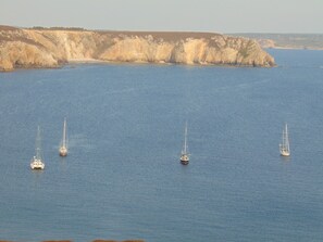 On the beach, sun loungers