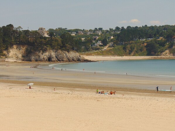 On the beach, sun loungers