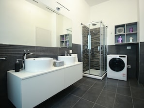 Shower, hair dryer, bathrobes, bidet