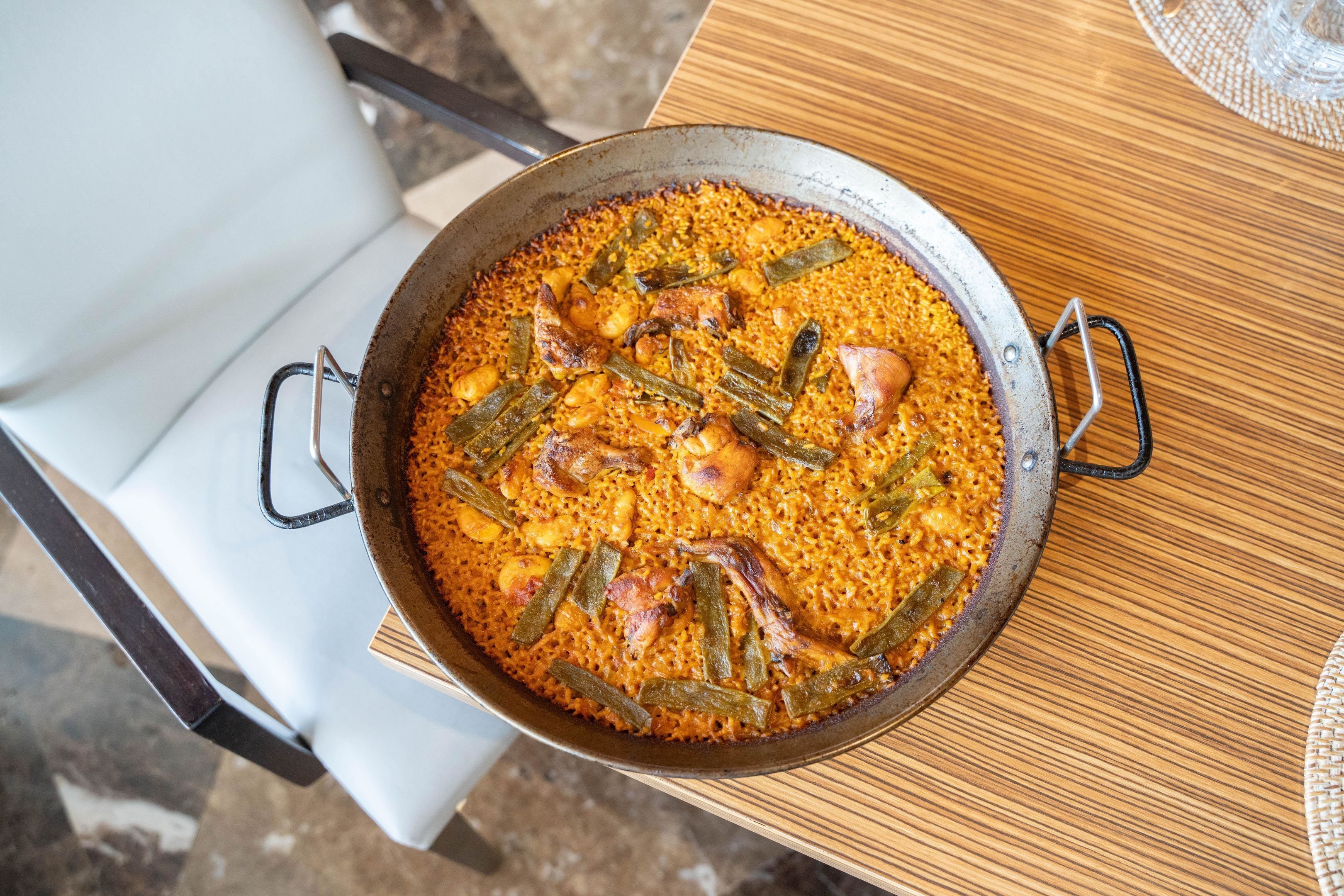 A large pan of food on a table.