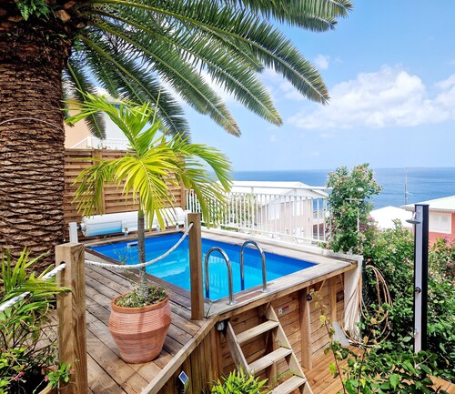 Appartement rez de jardin piscine et vue mer