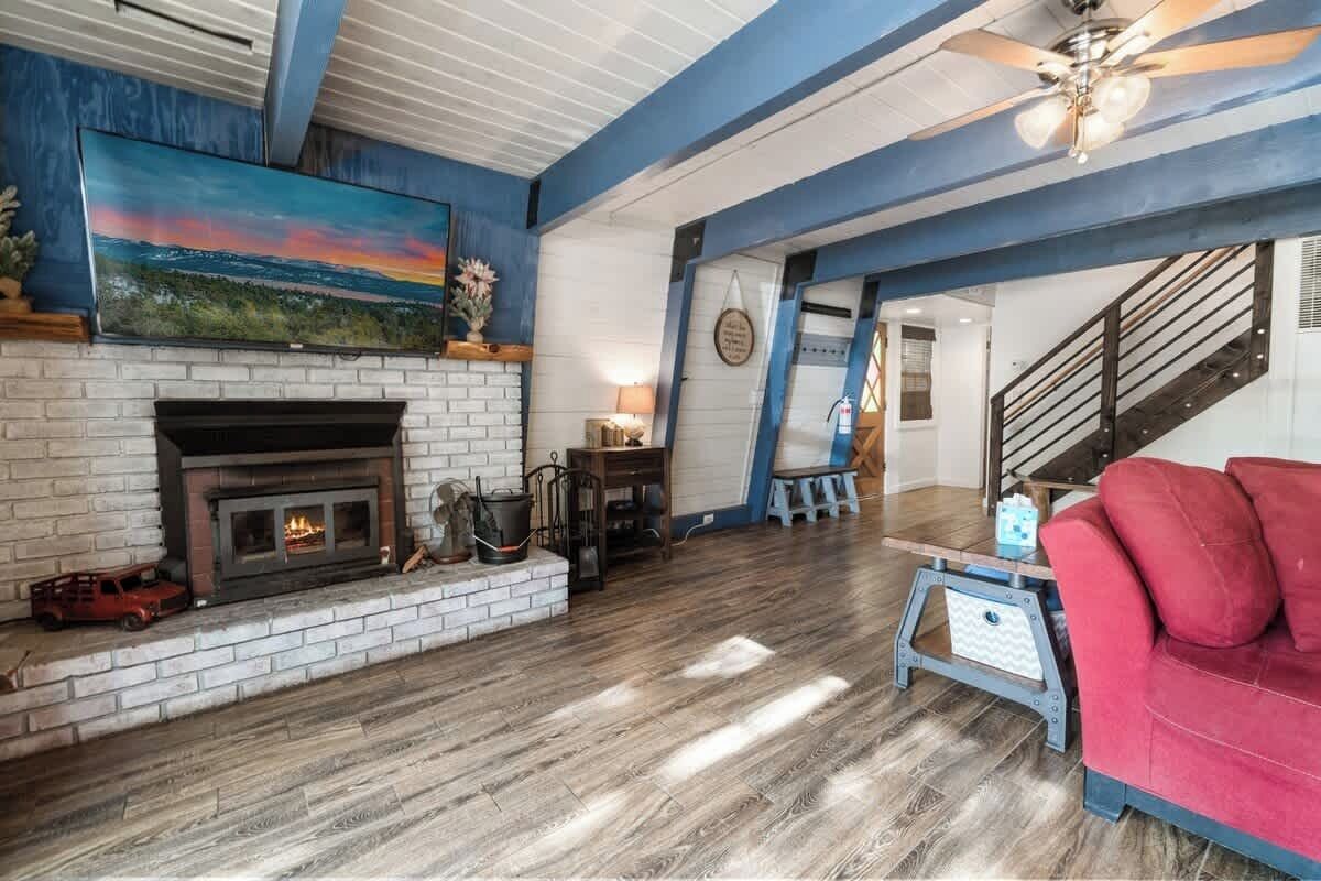 TV, fireplace, foosball, offices
