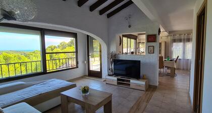 Detached house with terrace in the middle of a pine forest with sea view