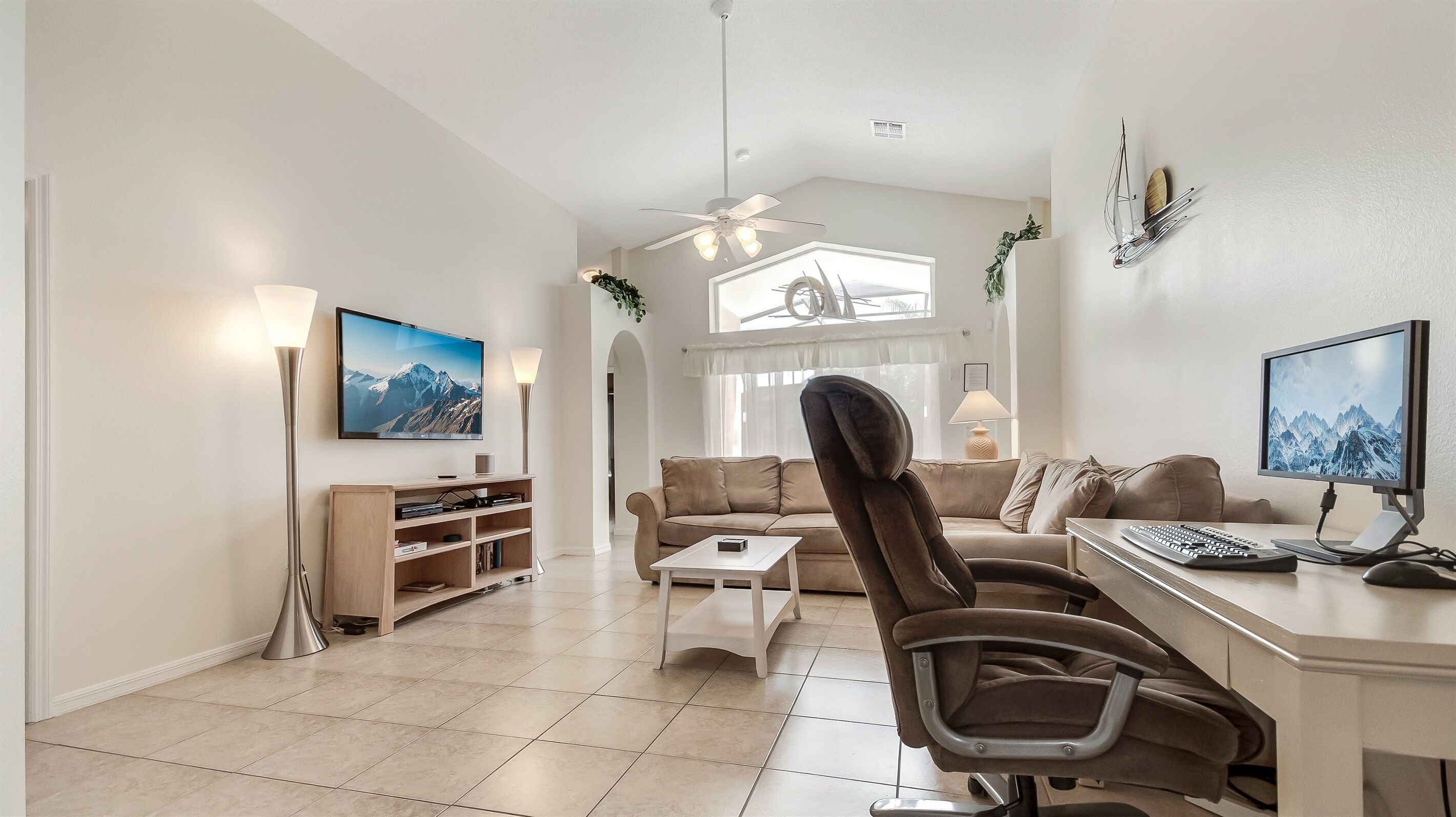 Smart TV, DVD player, books, computer monitors