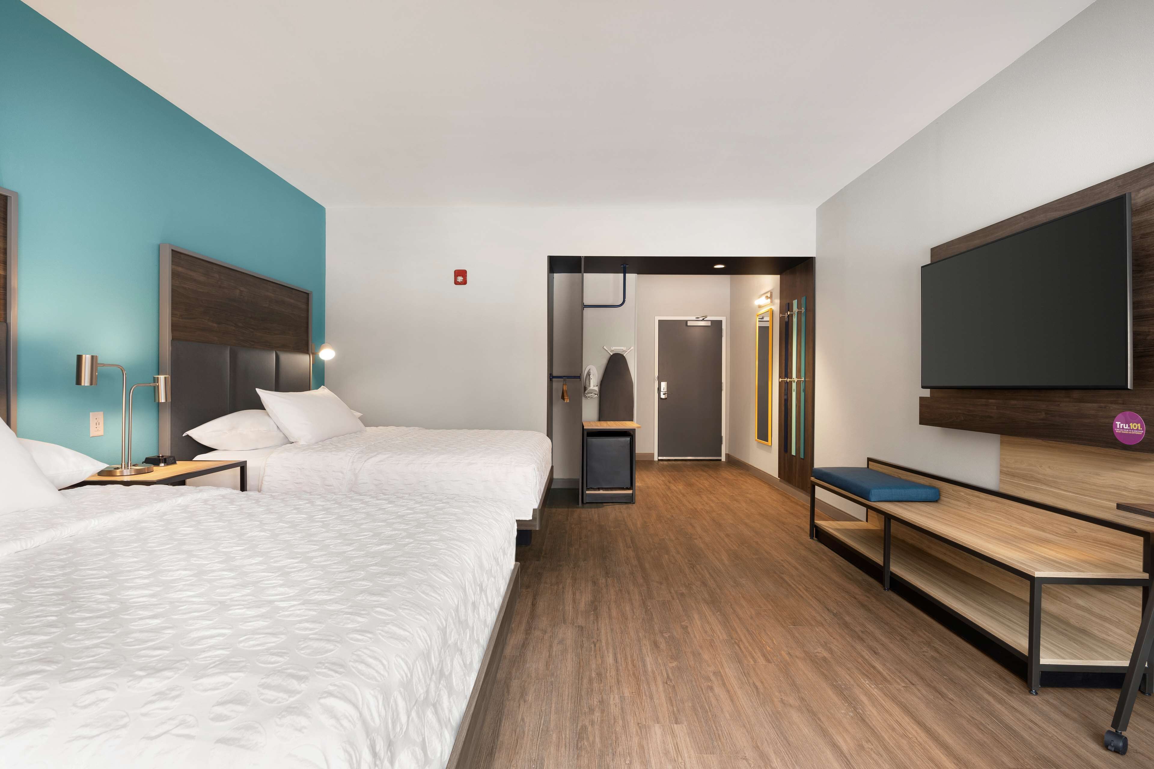 room, 2 queen beds, accessible (roll-in shower) | desk, laptop workspace, blackout curtains, iron/ironing board