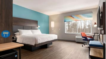 Room, 1 King Bed (Roll-In Shower) | Desk, laptop workspace, blackout drapes, iron/ironing board