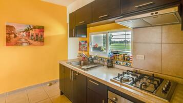 Fridge, microwave, oven, coffee/tea maker