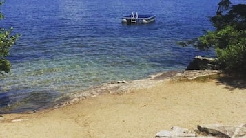On the beach, sun-loungers, beach towels