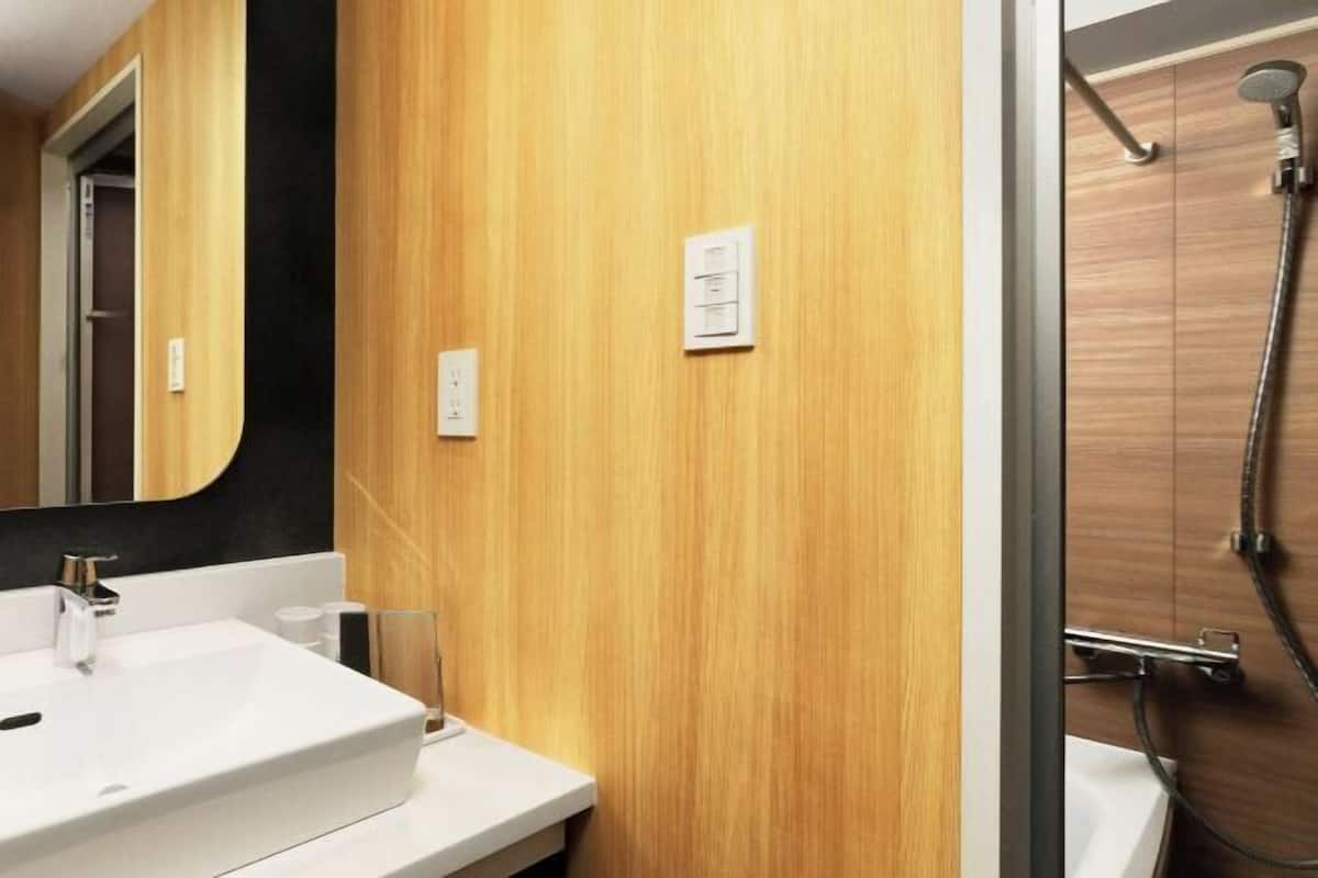 Separate tub and shower, eco-friendly toiletries, hair dryer