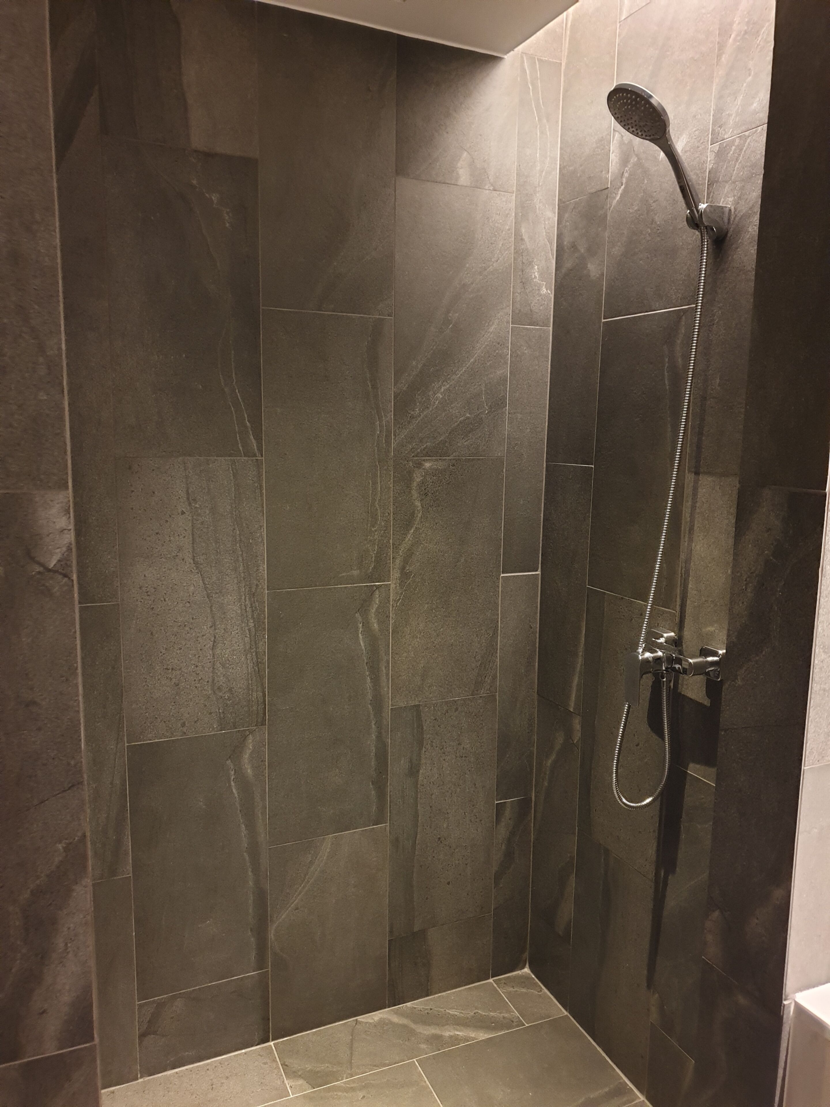 Ducha con cabezal de ducha de mano y mando a pared.