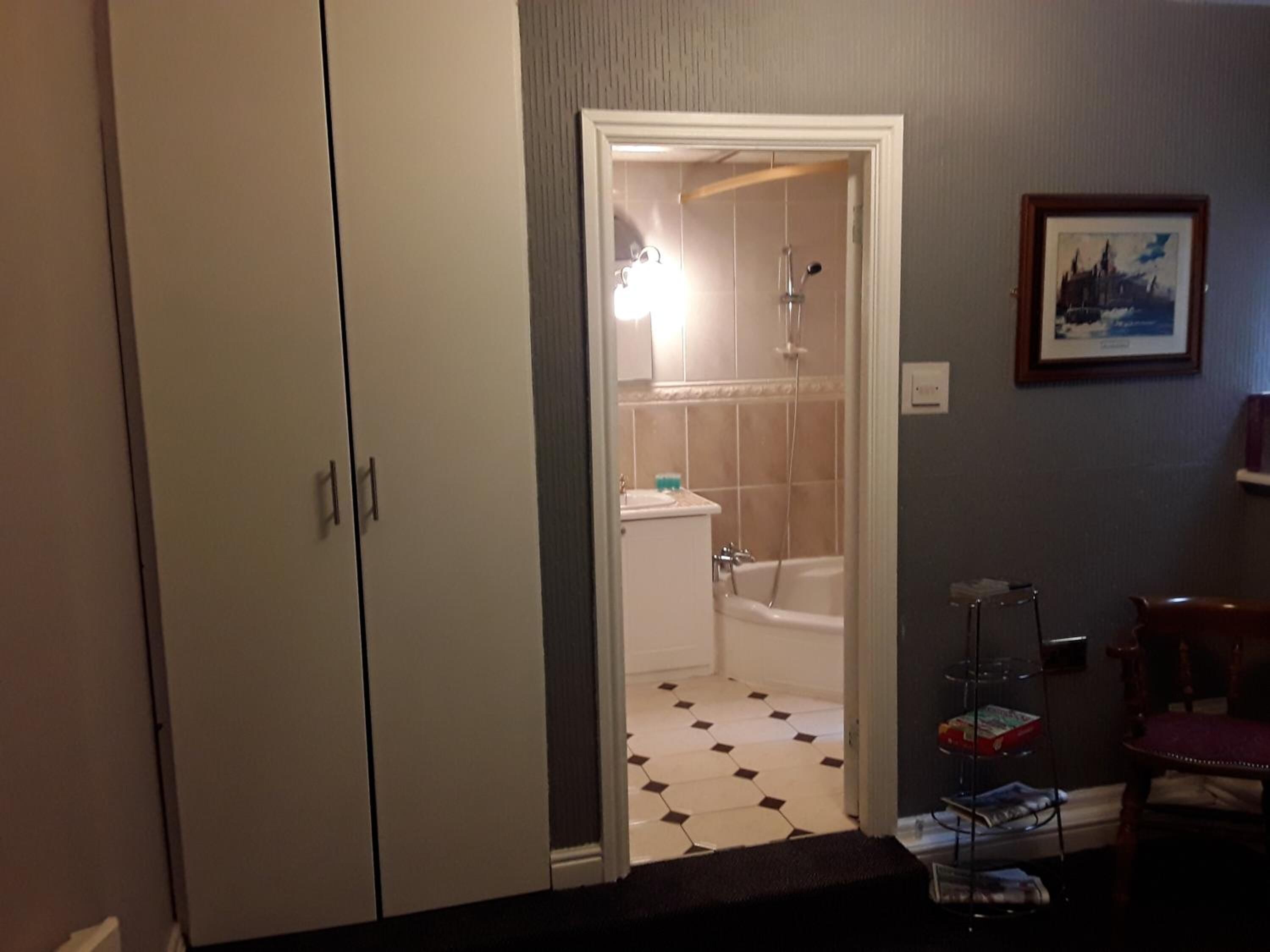 shower, free toiletries, hair dryer, towels