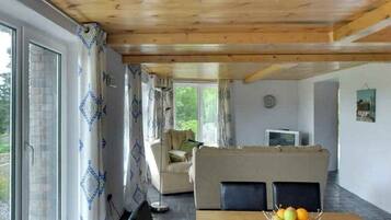 TV, books, video library, stereo