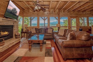 TV, fireplace, DVD player, table football - Dream Weaver: Spectacular VIEWS! Resort Pool, Premier+, Game Room, close to Attractions! (Sevierville)