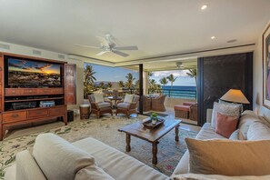 TV, DVD player, books, stereo