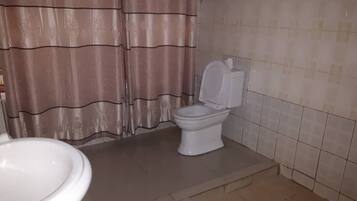 Shower, free toiletries, towels, soap