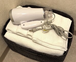 Free toiletries, hair dryer, towels