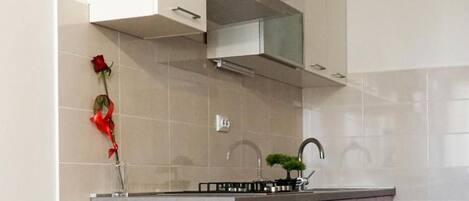 Kühlschrank, Ofen, Herdplatte, Kochgeschirr/Geschirr/Besteck