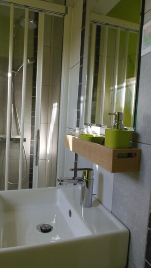 Ducha, secador de pelo y toallas