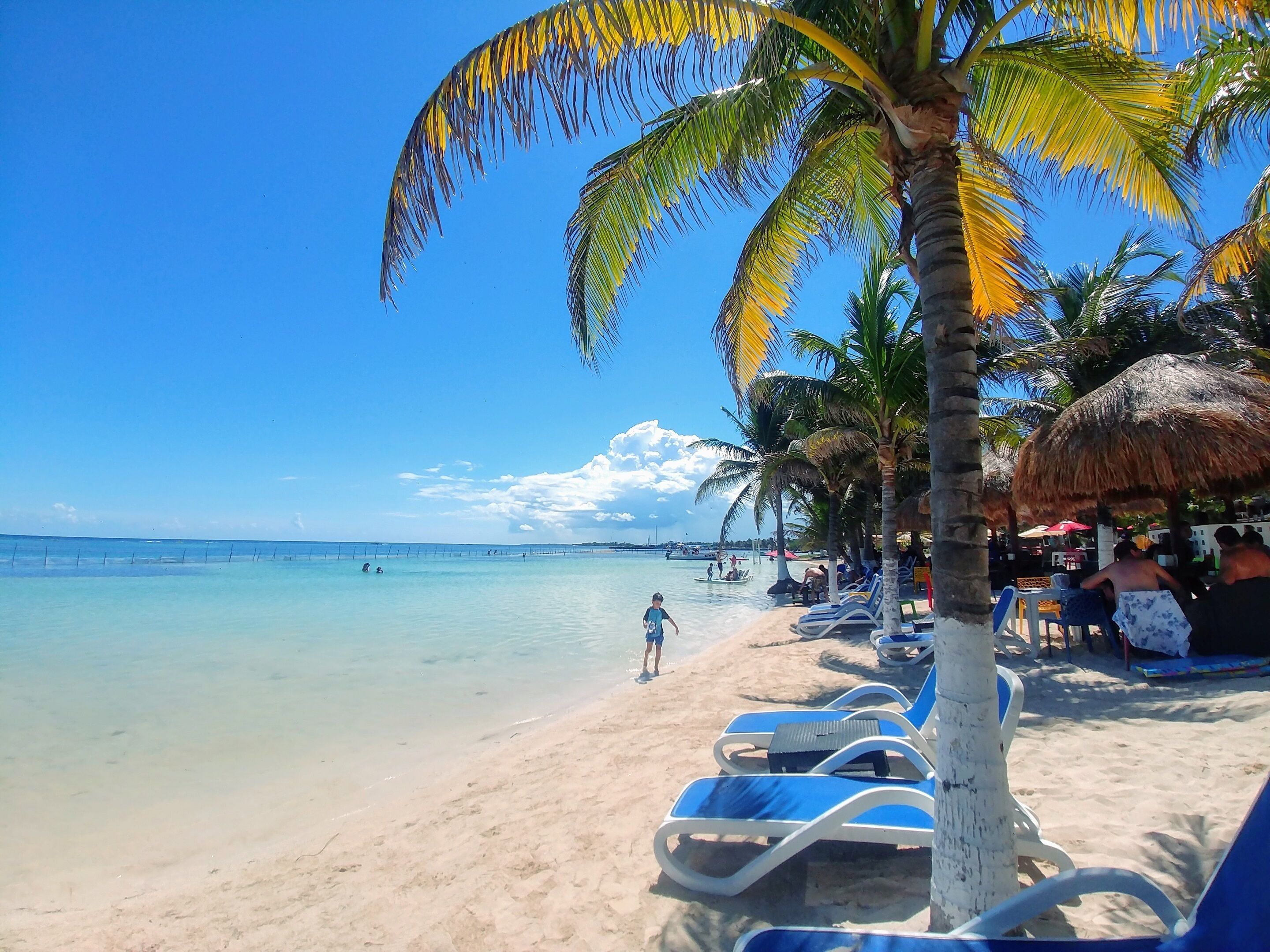 Sur la plage, chaise longue, parasol, serviettes de plage