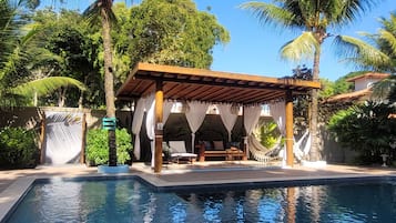 Outdoor pool, sun loungers