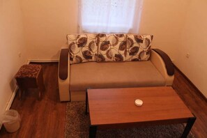 Living area - It’s a beautiful house in Orbeli street one bedroom house with small living room sharing kitchen and bathroom with garden and car parking (Yerevan)