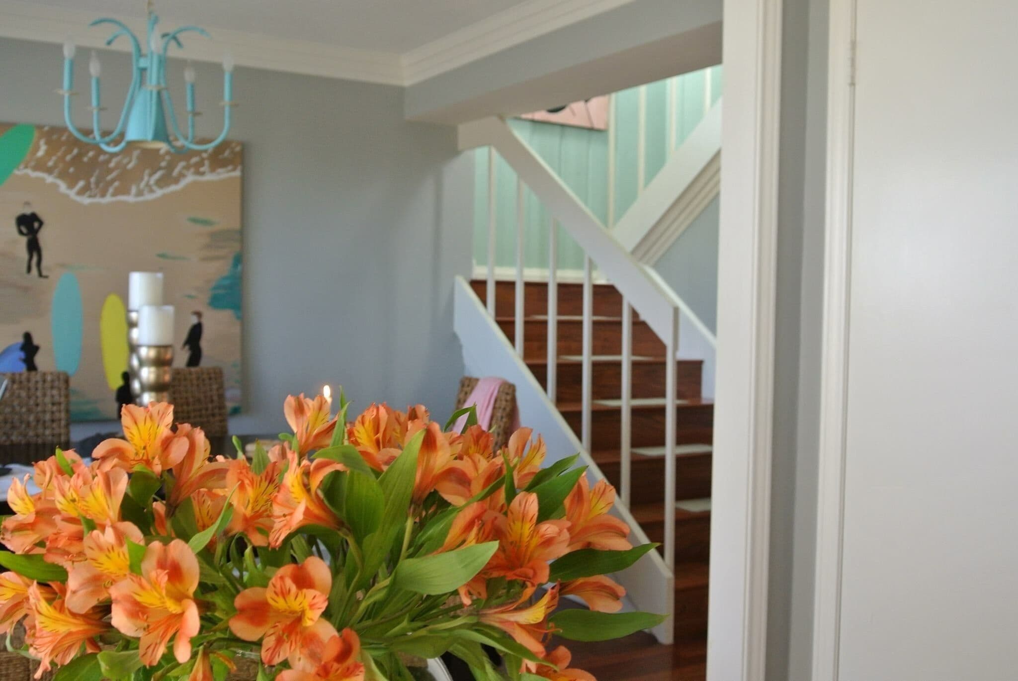 View from the kitchen to stairs.