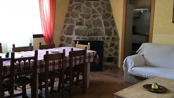 Televisie, een open haard en een dvd-speler