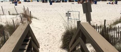 On the beach, sun loungers, beach towels