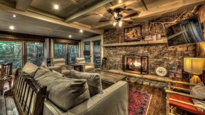 TV, fireplace, DVD player, stereo