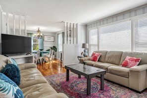 Smart TV, fireplace, video games, DVD player