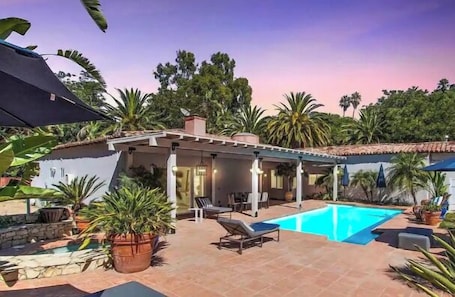 Outdoor pool, a heated pool. Beverly Hills Private Mediterranean Estate 90210 8 Bd 9.5 Bth 8 Ensuite 5950SqFt
