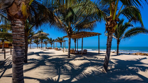 On the beach, white sand -  Hotel Punta Camarón Bungalows & Suites (Zorritos)