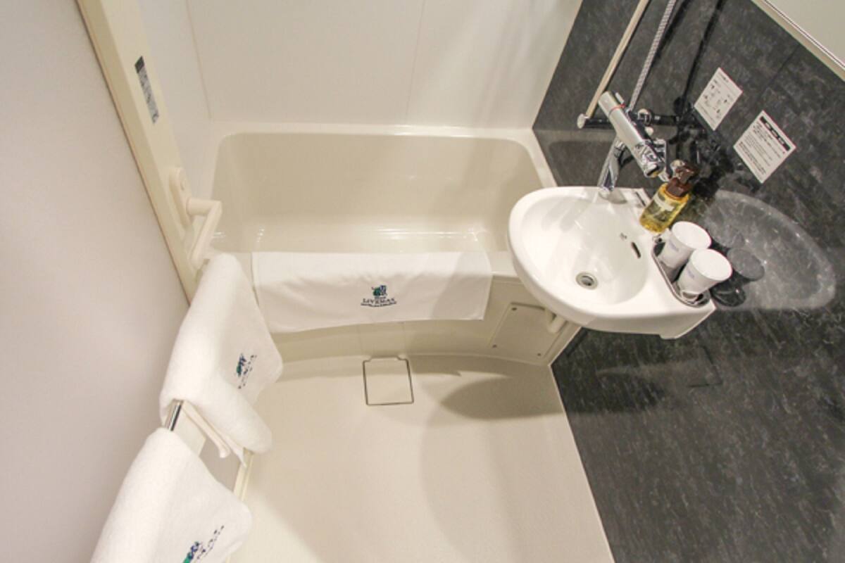 combined shower/bathtub, free toiletries, hair dryer, slippers