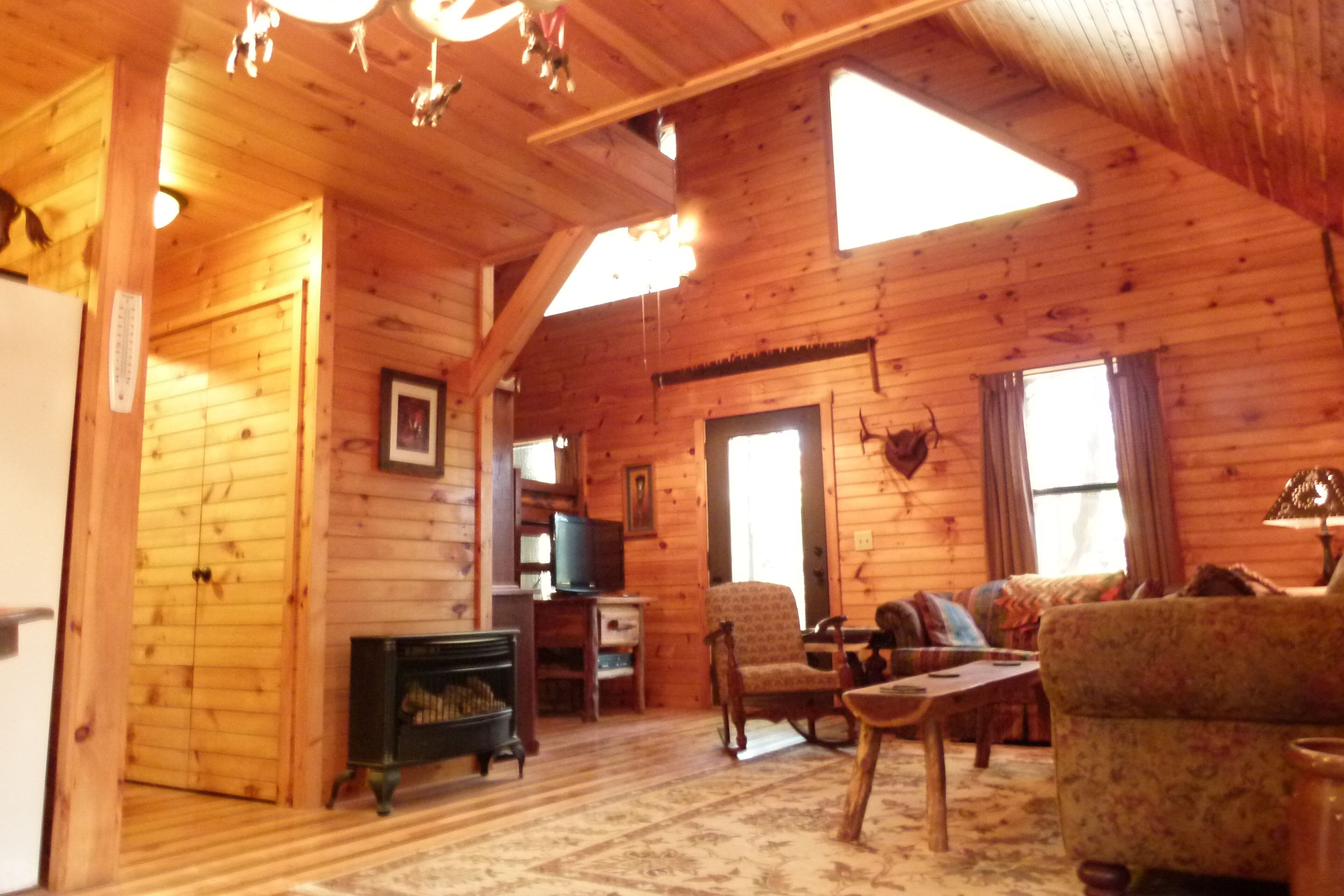 Televisie, een open haard, een dvd-speler en boeken